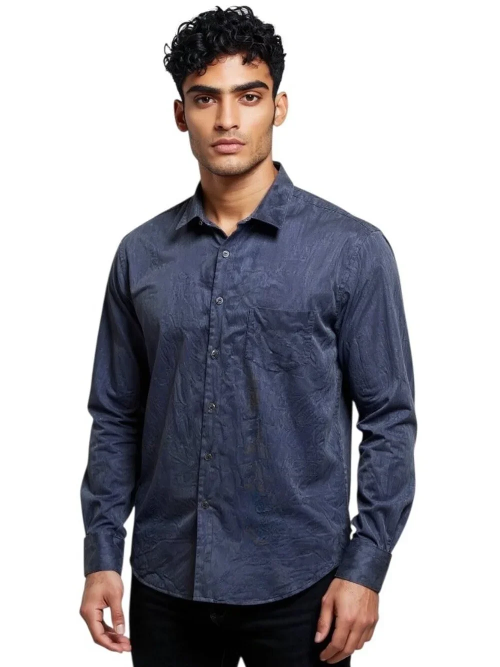 Giorgio Armani Collezioni Mens Dress Shirt Navy Blue Size L Wedding Career  Party